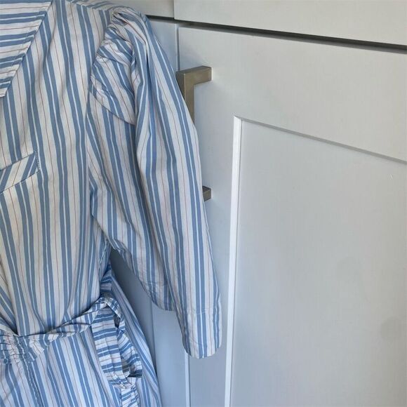 Ganni Women's Striped Draped Wrap Midi Dress Blue Size 42 Casual - Picture 9 of 11